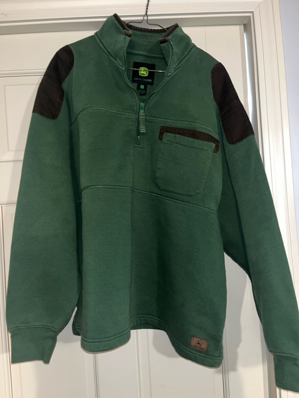 John Deere Green Pullover Quarter-Zip Sweater with Brown Accents